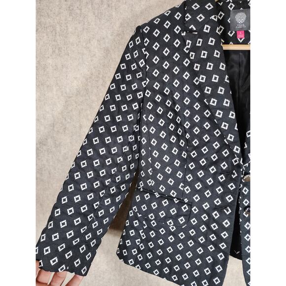 VINCE CAMUTO Women's Black White Diamond Print Blazer Jacket SZ 4 - Picture 3 of 9